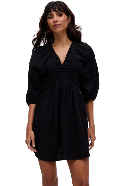 Raffya Soipoi Ruched V-neck Mini Dress In Black