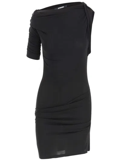 Jacquemus La Mini Robe Drapeado Jersey Dress In Black