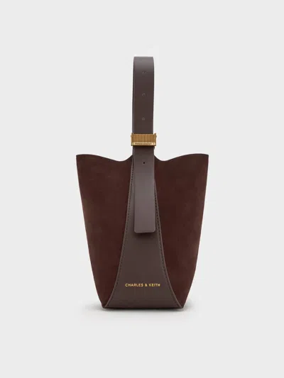 Charles & Keith - Edna Recycled Suede Bucket Bag In Brown