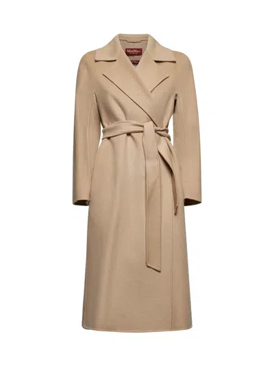 Max Mara Studio Cles Single-breasted Wool Coat In Neutral