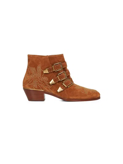 Chloé Women Ginger Brown Nubuck Cowhide Susanna Ankle Boots In Brown