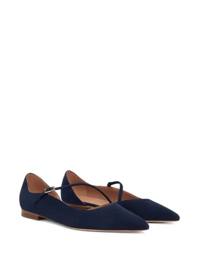 Malone Souliers X Tabitha Simmons Linen Pointed-toe Mary-jane Flats In Blue