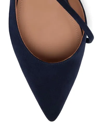Malone Souliers X Tabitha Simmons Linen Pointed-toe Mary-jane Flats In Blue