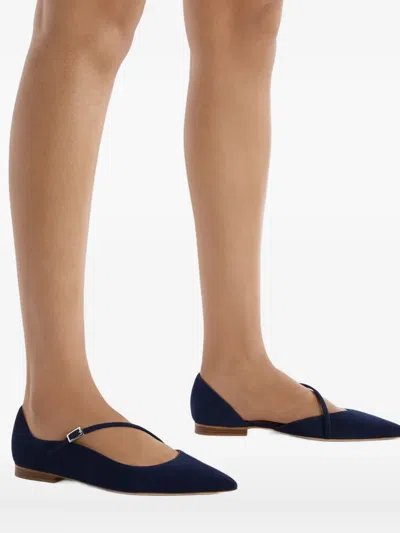 Malone Souliers X Tabitha Simmons Linen Pointed-toe Mary-jane Flats In Blue