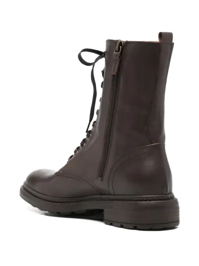 Julie Dee Combat Boots In Dark Brown Leather In Brown