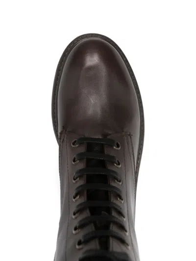 Julie Dee Combat Boots In Dark Brown Leather In Brown