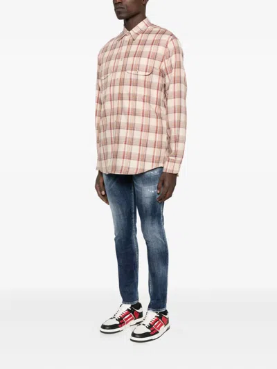 Dsquared2 Plaid Shirt With Lurex Thread In Brown