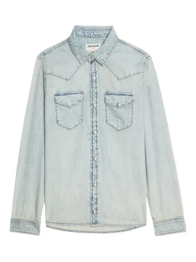 Zadig & Voltaire Womens Light Blue Saby Flap-pocket Denim Shirt In Brown