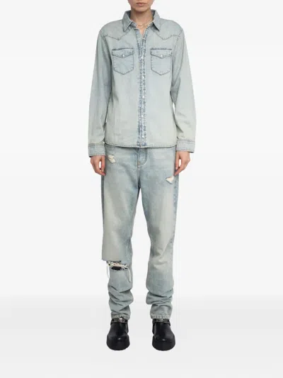 Zadig & Voltaire Womens Light Blue Saby Flap-pocket Denim Shirt In Brown