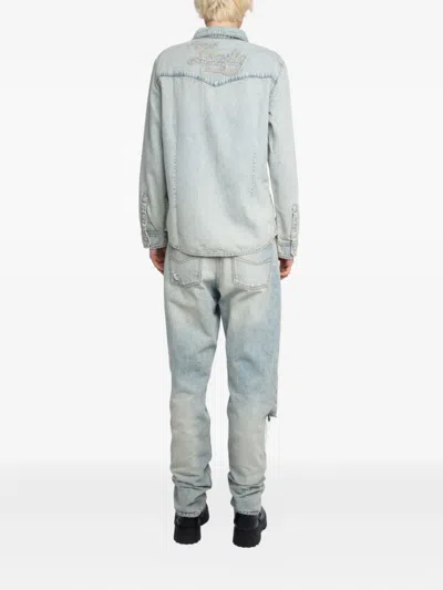 Zadig & Voltaire Womens Light Blue Saby Flap-pocket Denim Shirt In Brown