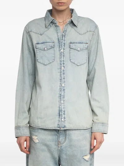 Zadig & Voltaire Womens Light Blue Saby Flap-pocket Denim Shirt In Brown