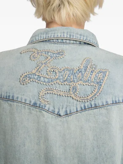 Zadig & Voltaire Womens Light Blue Saby Flap-pocket Denim Shirt In Brown