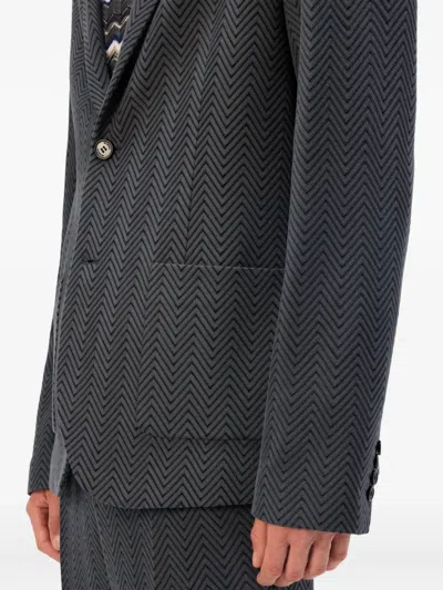 Missoni Single-breasted Jacket With Zigzag Pattern In Gray