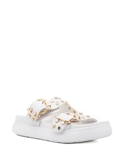 Bugatti Buckle-studded Slides In White