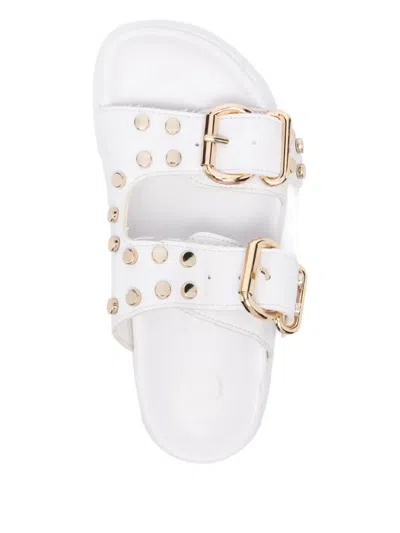 Bugatti Buckle-studded Slides In White