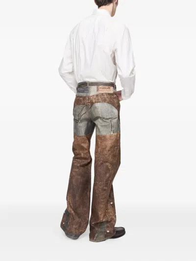 Acne Studios Wide Leg Patchwork Jeans With Button And Loops In Brown