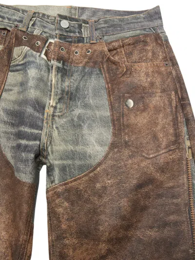 Acne Studios Wide Leg Patchwork Jeans With Button And Loops In Brown