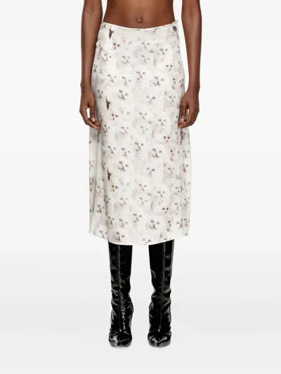 Diesel Midi Skirt In Viscose With All-over Print In Multi