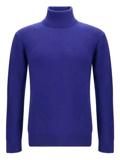 Saint Laurent Blue Cashmere Wool Blend Turtleneck Sweater In Blue