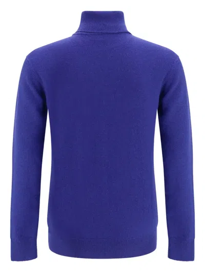 Saint Laurent Blue Cashmere Wool Blend Turtleneck Sweater In Blue