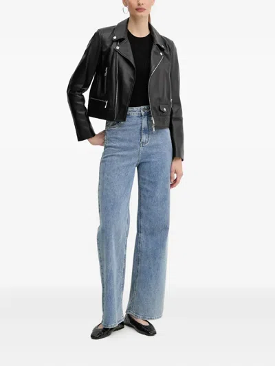 Hugo Boss Front-zip Leather Biker Jacket In Black