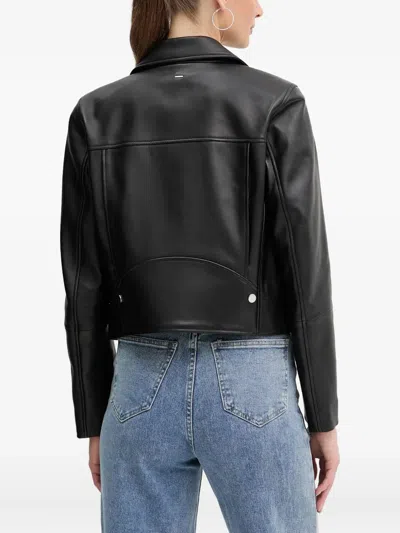 Hugo Boss Front-zip Leather Biker Jacket In Black
