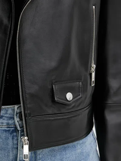 Hugo Boss Front-zip Leather Biker Jacket In Black