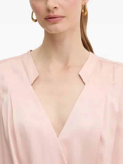 Hugo Boss Womens Open Purple V-neck Regular-fit Stretch-silk Blouse In Pink
