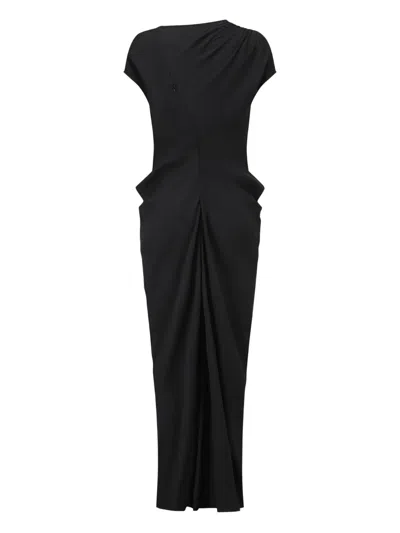 Oude Waag Asymmetrical Draped Midi Dress In Black