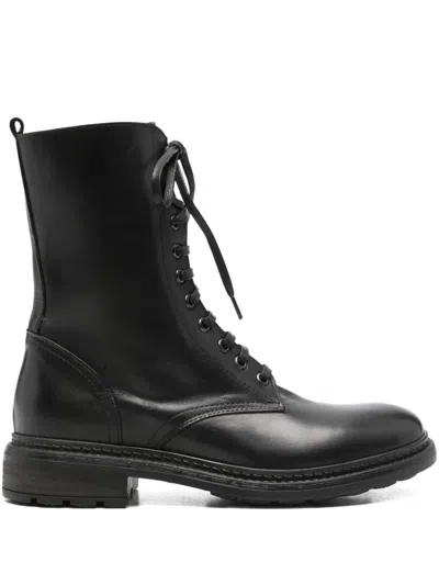 Julie Dee Combat Boots In Black Leather In Black