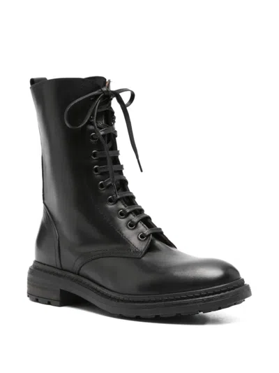 Julie Dee Combat Boots In Black Leather In Black