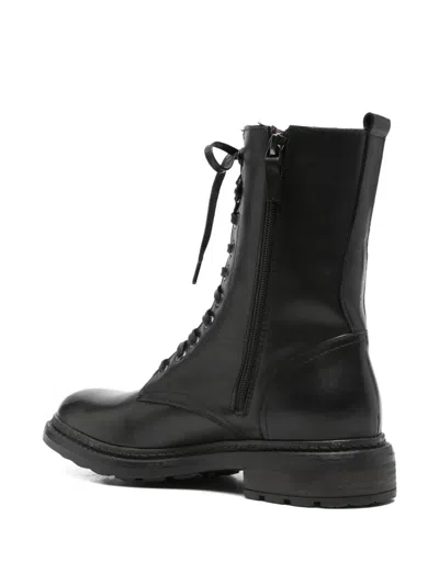 Julie Dee Combat Boots In Black Leather In Black