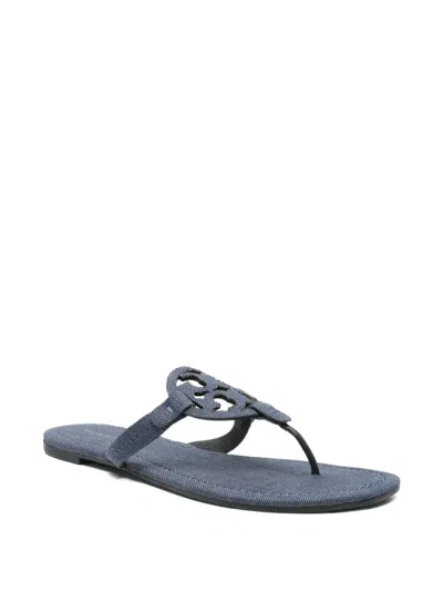 Tory Burch Miller Denim Logo Thong Sandals In Blue