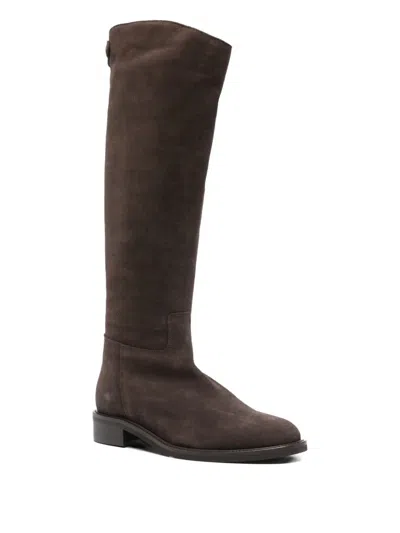 Julie Dee Low Heels Boots In Taupe Suede In Brown
