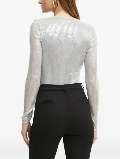 Bardot Emelia Sequin Wrap Long Sleeve Bodysuit In Gray