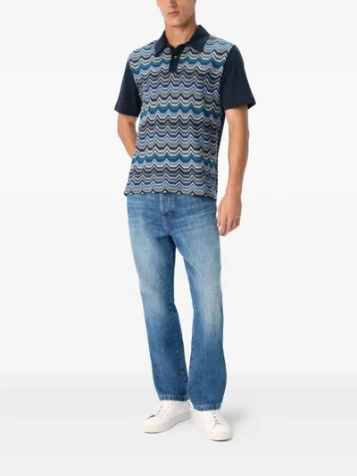 Missoni Short Sleeve Polo With Geometric Zigzag Pattern In Blue