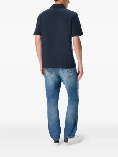 Missoni Short Sleeve Polo With Geometric Zigzag Pattern In Blue