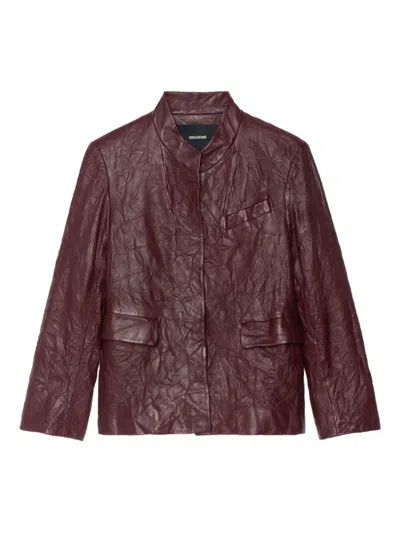 Zadig & Voltaire Veryn Cuir Froisse Leather Jacket In Burgundy
