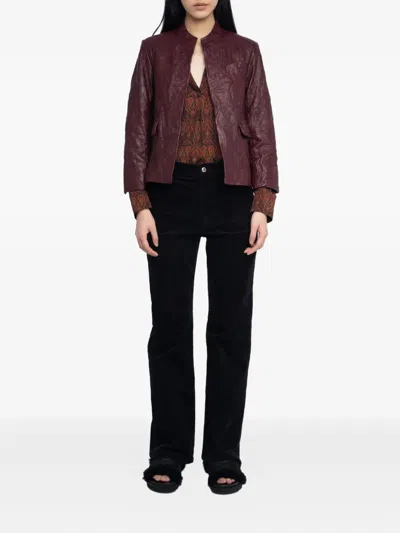 Zadig & Voltaire Veryn Cuir Froisse Leather Jacket In Burgundy