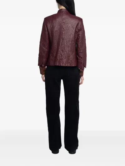 Zadig & Voltaire Veryn Cuir Froisse Leather Jacket In Burgundy