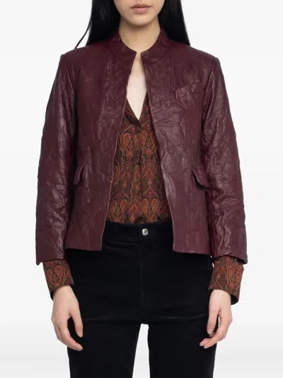 Zadig & Voltaire Veryn Cuir Froisse Leather Jacket In Burgundy