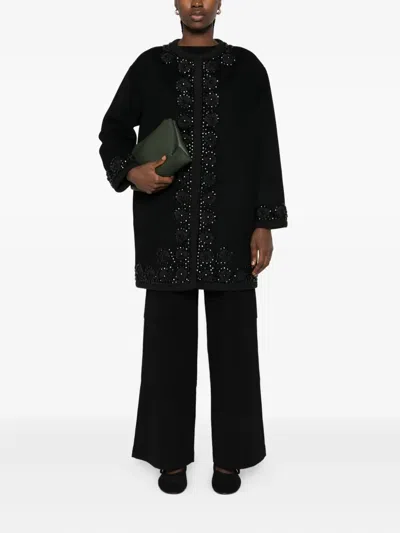 P.a.r.o.s.h Embellished Floral Coat In Black
