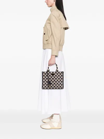 Pre-owned Prada 2021-2025 Small Canvas Symbole Triangolo Satchel In Blue