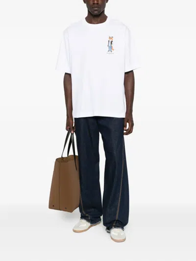 Maison Kitsuné T-shirt With Dressed Fox Embroidery In White