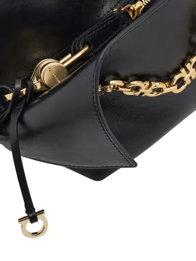 Ferragamo Brown Shoulder Bag With Logo Strap And Logo Lettering On The Front In Leather Woman In Black