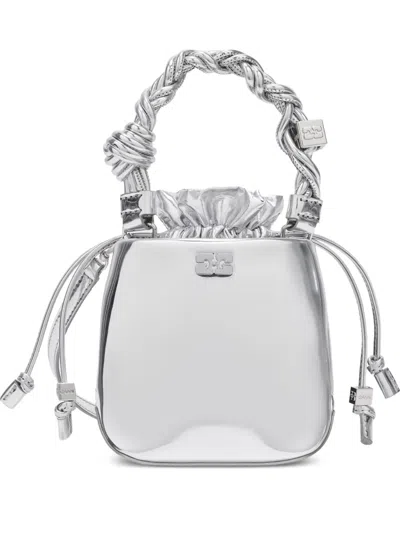 Ganni Mini Bou Twisted-handle Bucket Bag In Metallic