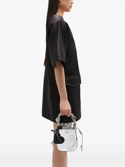 Ganni Mini Bou Twisted-handle Bucket Bag In Metallic