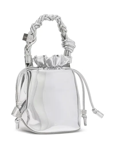 Ganni Mini Bou Twisted-handle Bucket Bag In Metallic