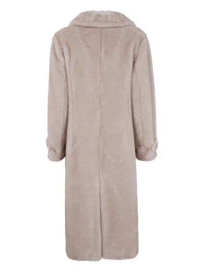Herno Long Faux Fur Coat With Notched Lapels In Brown