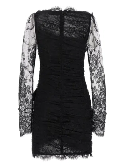 Alessandra Rich Draped Dress With Bow Accents And Lace Detailing In Black